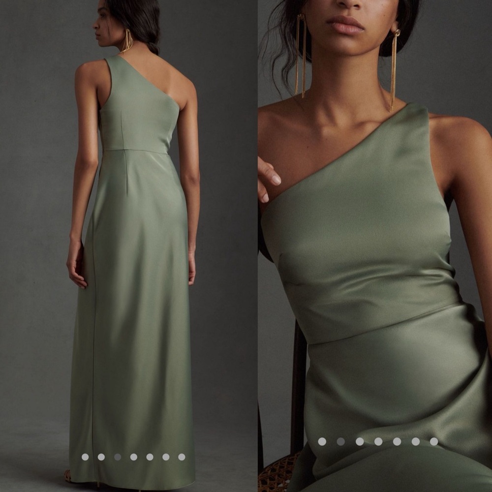 BHLDN Sage Green One-Shoulder Bridesmaid Dress